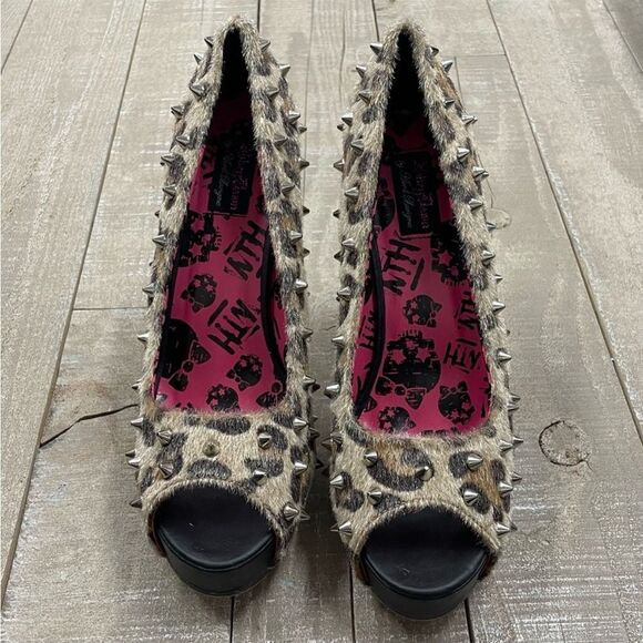 Abbey Dawn Leopard Peep Toe Platform Heels In Leopard. - Picture 4 of 5